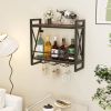Industrial Rustic Brown Wood Metal 2 Tier Wall Mounted Wine Rack