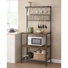 Black Metal Kitchen Baker's Rack Microwave Stand with Wood Storage Shelves