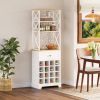 White/Natural Wine Bottle & Glass Rack Cabinet Bar Storage