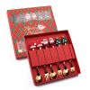 6pcs /Pack Christmas Cartoon Shape Stainless Steel Tableware - Gold - Style B Spoon Fork+Red Box