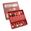6pcs /Pack Christmas Cartoon Shape Stainless Steel Tableware - Gold - Style D Spoon Fork+Red Box