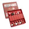 6pcs /Pack Christmas Cartoon Shape Stainless Steel Tableware - Silver - Style D Spoon Fork+Red Box