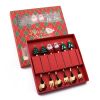 6pcs /Pack Christmas Cartoon Shape Stainless Steel Tableware - Gold - Style A Spoon Fork+Red Box