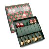 6pcs /Pack Christmas Cartoon Shape Stainless Steel Tableware - Gold - Style C Spoon Fork+Green Box