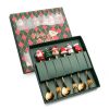 6pcs /Pack Christmas Cartoon Shape Stainless Steel Tableware - Gold - Style D Spoon Fork+Green Box