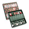 6pcs /Pack Christmas Cartoon Shape Stainless Steel Tableware - Silver - Style D Spoon Fork+Green Box