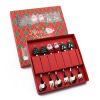 6pcs /Pack Christmas Cartoon Shape Stainless Steel Tableware - Silver - Style A Spoon Fork+Red Box