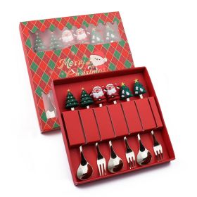 6pcs /Pack Christmas Cartoon Shape Stainless Steel Tableware - Silver - Style A Spoon Fork+Red Box
