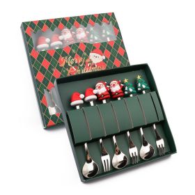 6pcs /Pack Christmas Cartoon Shape Stainless Steel Tableware - Silver - Style B Spoon Fork+Green Box