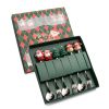 6pcs /Pack Christmas Cartoon Shape Stainless Steel Tableware - Silver - Style C Spoon Fork+Green Box