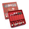 6pcs /Pack Christmas Cartoon Shape Stainless Steel Tableware - Silver - Style B Spoon Fork+Red Box