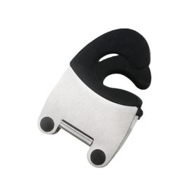 1PC Stainless Steel Pot Spoon Holder; Anti-Scald Silicone Grip Pot Clip Holder For Spoon; Kitchenware Bowl Clip; Cooking Utensils Tools; - Black