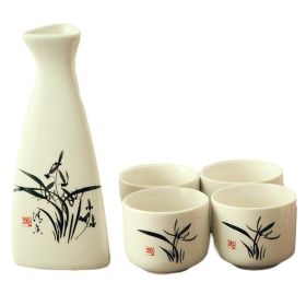 5 Piece Japanese Sake Set Hand Painted Wine Cup Wine Pot Sake Cup, Orchid - Default