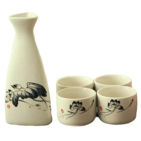 5 Piece Japanese Sake Set Handmade Ceramic Wine Cup Home Decor Sake Cup, Lotus - Default