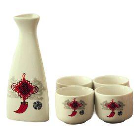 5 Pcs Handcraft Ceramic Mini Japanese Sake Set Wine Cup Wine Pot,Chinese Knot - Default