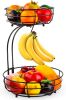 Iron 2-Tier Countertop Fruit Vegetables Basket Bowl Storage With Banana Hanger, Black, 64 ounces - Black