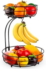 Iron 2-Tier Countertop Fruit Vegetables Basket Bowl Storage With Banana Hanger, Black, 64 ounces - Black