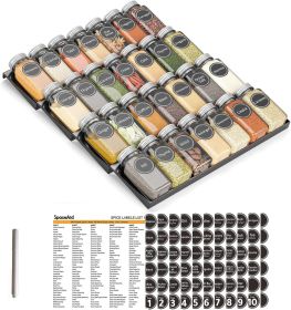 Spice Drawer Organizer with 28 Spice Jars, 386 Spice Labels, 4 Tier Seasoning Rack Tray Insert for Kitchen Drawers, 13" Wide x 17.5" Deep - 1 Pack