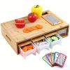 Bamboo Cutting Board with Food Containers, Wooden Chopping Board with Storage Trays, Cheese Grater and Juice Groove for Meat, Vegetables and Kitchen F