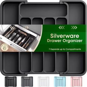 Silverware Drawer Organizer, Adjustable Utensil Cutlery Tray | Expandable Kitchen Organizer for Forks Knives, Multipurpose Kitchen Storage, Apartment