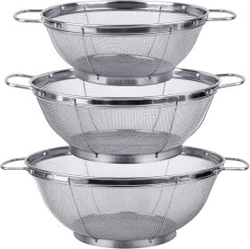 3 Pack 18/8 Stainless Steel Colander Sieves(5-Quart, 4-Quart and 3-Quart), Mesh Strainer - 1 Pack