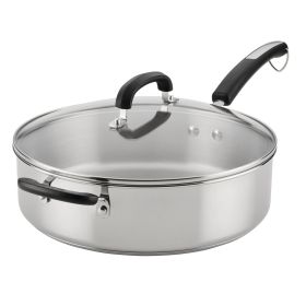 Brilliance 6 Quart Saute Pan with Lid and Helper Handle, Induction Compatible, Metal Utensil and Dishwasher Safe, Stainless Steel - 1 Pack