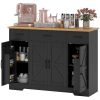 47" Buffet Cabinet with Soft-Close Hinges, Farmhouse Sideboard with 3 Drawers, Adjustable Shelves and Spice Racks, Black - Black