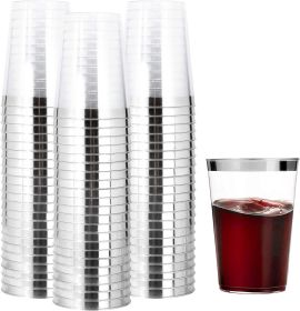 200pcs Silver Disposable Plastic Cups 10 oz Clear Plastic Cups Old Fashioned Tumblers Silver Rim Cup Disposable Elegant Silver Wine Glasses Cocktail C
