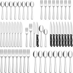 48-Piece Silverware Set with Steak Knives Stainless Steel - Silver
