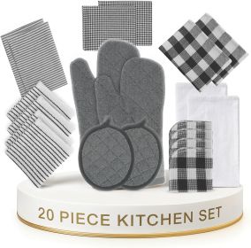 Kitchen Towels Set 20 Pack - Ultra Soft Cotton Kitchen Hand Towels, Highly Absorbent Dish Cloths, Durable Scrubbers, Flour Sack Tea Towels, Heat Resis