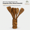 Olive Wood Kitchen Utensil Set with Holder - 6 Piece Hand Carved Wooden Cooking Spoons and Spatula Tools Set for Cooking, Serving, Nonstick Cookware -