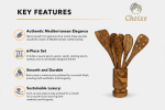 Olive Wood Kitchen Utensil Set with Holder - 6 Piece Hand Carved Wooden Cooking Spoons and Spatula Tools Set for Cooking, Serving, Nonstick Cookware -