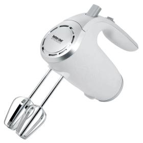 Better Chef 5-Speed 150W Hand Mixer with Silver Accents and Storage Clip - White