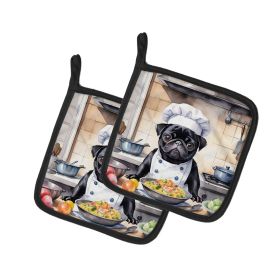 Pug The Chef Pair of Pot Holders Kitchen Heat Resistant Pot Holders Sets Oven Hot Pads for Cooking Baking BBQ, 7 1/2 x 7 1/2 - Default