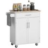 Kitchen Island Cart Rolling Trolley Cart with Drawer, Storage Cabinet & Towel Rack, White - Default Title