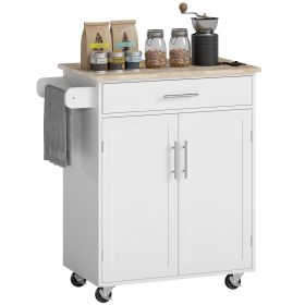 Kitchen Island Cart Rolling Trolley Cart with Drawer, Storage Cabinet & Towel Rack, White - Default Title