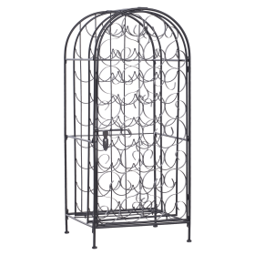 35 Bottle Wrought Iron Wine Rack Cabinet with Lock, Black - Default Title