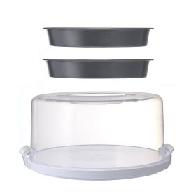 12 inch Clear Cake Carrier with 2pk 9 inch Gray Round Pans, Carbon Steel - 1 Pack