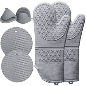 6pcs Pot Holders and Oven Mitts Heat Resistant, Non-Slip Silicone Mini Oven Gloves and Hot Pads for Kitchen,15" Extra Long Oven Gloves for Cooking,Gra