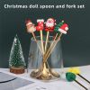 6pcs /Pack Christmas Cartoon Shape Stainless Steel Tableware - Gold - Style D Spoon Fork+Green Box