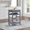 Mobile Rolling Kitchen Island Trolley Serving Cart with Underneath Drawer & Slide-Out Wire Storage Basket - Grey - Wood + Stainless Steel
