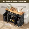 47" Buffet Cabinet with Soft-Close Hinges, Farmhouse Sideboard with 3 Drawers, Adjustable Shelves and Spice Racks, Black - Black