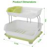 2-Tier Dish Drying Rack Cutlery Drainer Holder Kitchen Organizer Storage Shelf - Green & White