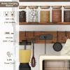 60 Inch Tall Microwave Stand with Open Shelves 10 Hanging Hooks - Brown