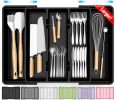 Large Silverware Organizer, Expandable Utensil Drawer Organizer for Kitchen Drawers, Kitchen Drawer Organizer for Spoons/Forks/Knives