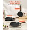 Cast Iron Skillet, 3-Piece Frying Pan Set (8, 10, 12 in), Nonstick Skillets with Detachable Wood Handle, Pre-Seasoned Chef's Pan, Kitchen Cookware for