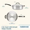 Brilliance 6 Quart Saute Pan with Lid and Helper Handle, Induction Compatible, Metal Utensil and Dishwasher Safe, Stainless Steel - 1 Pack