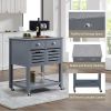 Mobile Rolling Kitchen Island Trolley Serving Cart with Underneath Drawer & Slide-Out Wire Storage Basket - Grey - Wood