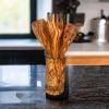 Olive Wood Kitchen Utensil Set with Holder - 6 Piece Hand Carved Wooden Cooking Spoons and Spatula Tools Set for Cooking, Serving, Nonstick Cookware -