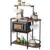 4-Tier Kitchen Bakers Rack with 6 S-Hooks and Stemware Racks - Rustic Brown